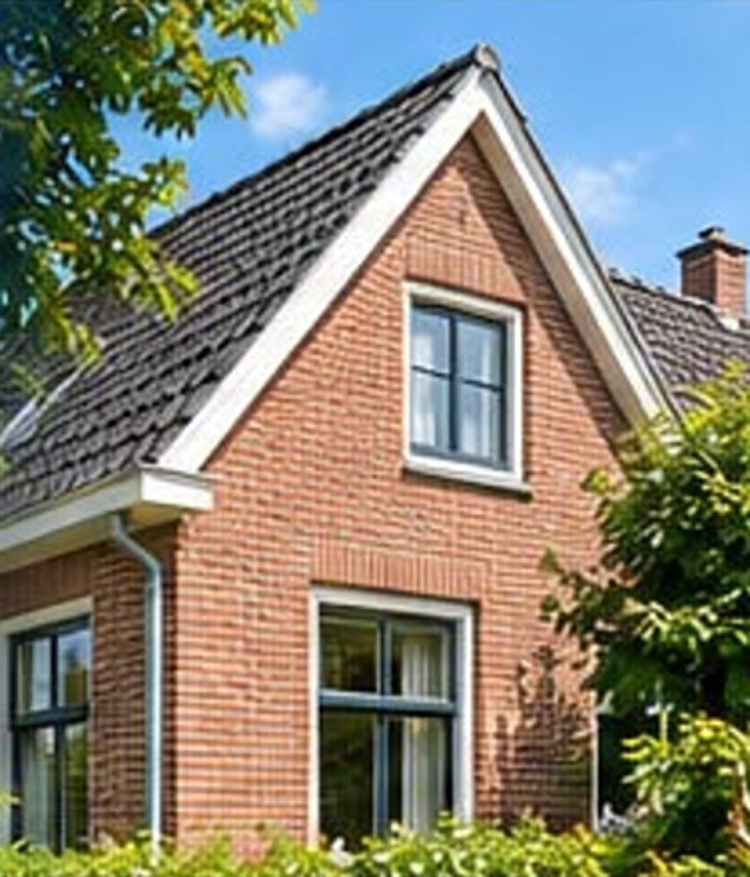 Bakstenen woning met witte boeidelen